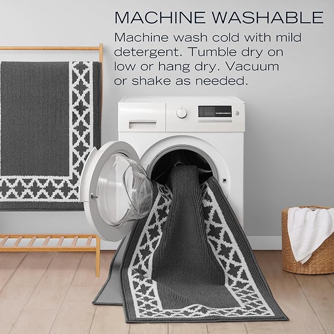 Nautica – Runner Rug | Indoor Runners for Hallways and Entry Rugs| Non-Slip and Non-Skid Entry and Kitchen Door Mat| Machine Washable Entryway Carpet Rugs | 26" x 72"| Trellis Dark Grey