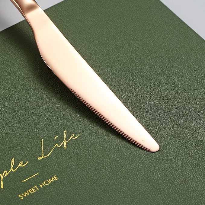 Silverware Set 20 Pieces, Stainless Steel Flatware Set, Titanium Plated Rose Gold Cutlery with Copper Utensils for 4