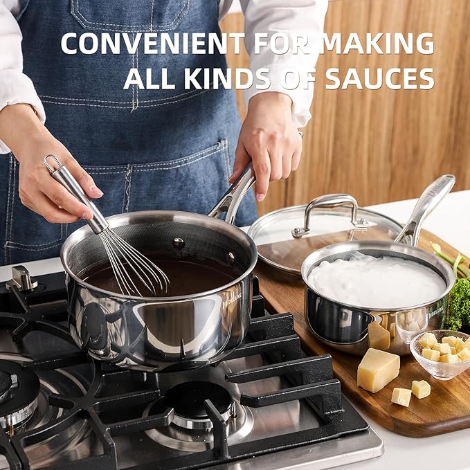 Deluxe 13 Piece Hybrid Ceramic Nonstick Stainless Steel Cookware Set-5 Piece Frying Pan Set, 6 PC Pot Set, 3.7QT Deep Sauté Pan&Lid, Induction Ready, Stay Cool, PFOA Free Compatible with All Cooktops