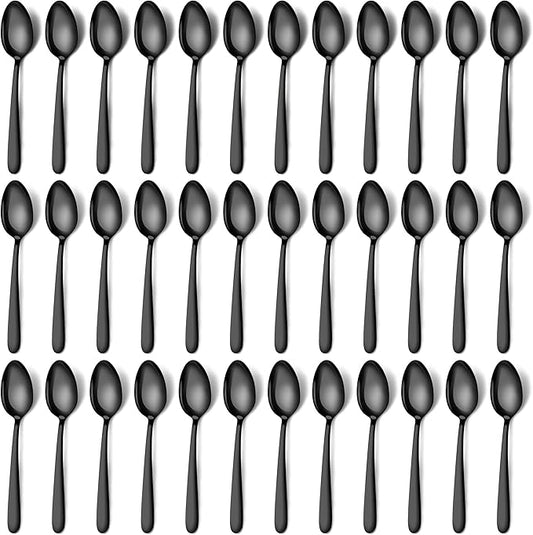 Pleafind 36Pcs Black Dinner Spoons Set - 7.4 inch, Spoons Silverware, Stainless Steel Spoon, Mirror Polished Tablespoon, Black Silverware Set for Home, Kitchen, Restaurant, Dishwasher Safe