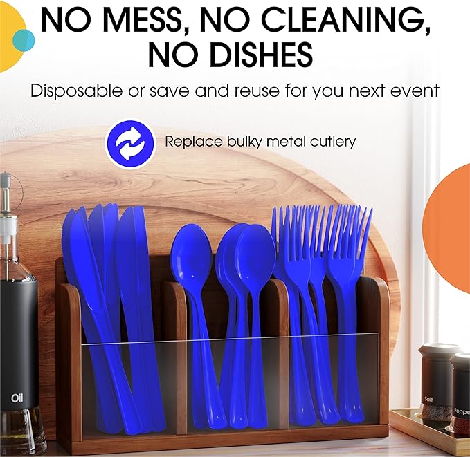 Party Solids Dark Blue Plastic Forks 200 Pcs Dark Blue Forks Disposable Utensils Heavy Duty Plastic Cutlery Set Disposable Cutlery Sets Flatware Sets Silverware Set Party Supplies & Party Tableware