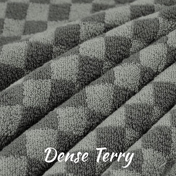 Jacquotha Pack of 2 Cotton Bath Towels (Grey Checkered), Ultral Soft Shower Towels Bathroom Essentials Large Size 54” x 28”, Luxury Medium Thickness Comfort