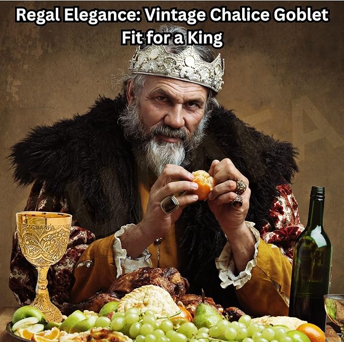 GUAAFA Medieval Goblet Vintage Chalice 6" - 1x Handmade Brass Drinkware for Royal Wedding Anniversary Christmas Gifts 7oz -King Arthur Renaissance Ceremonial Wine Glass (King & Queen Chalice)