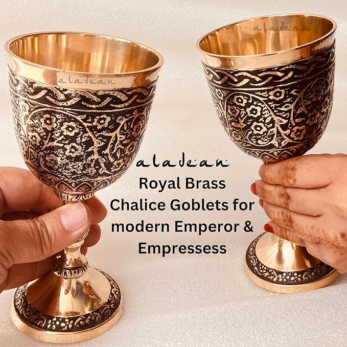 Vintage Chalice Medieval Goblet | 1x Solid Brass Red Wine Glass Cups of Royal King Arthur - Renaissance, Birthday Gifts Christmas Wedding Anniversary Novelty Ceremonial Drinkware (Czar Goblet)