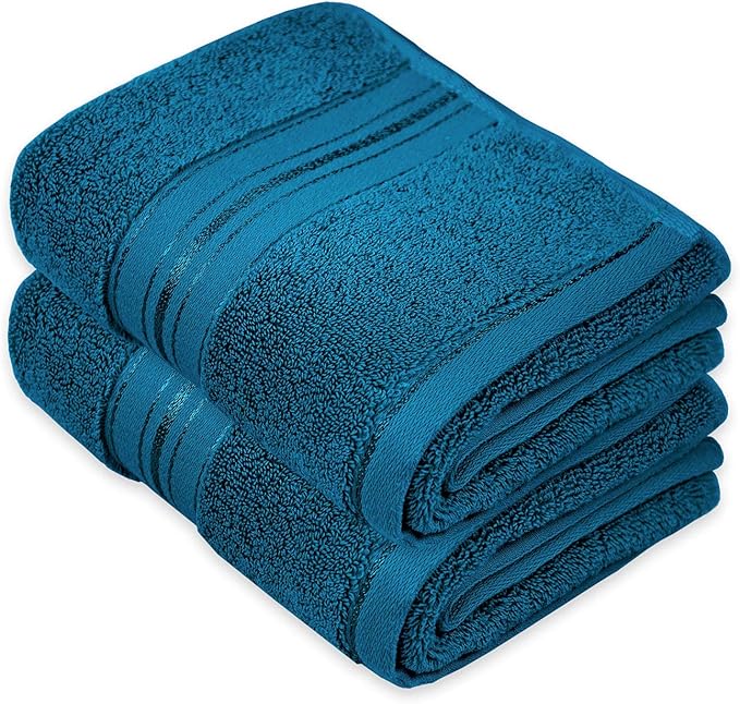 Cleanbear Cotton Hand Towel Thick Bathroom Hand Towels - 2 Pack (Peacock Blue), 13 x 28 Inches