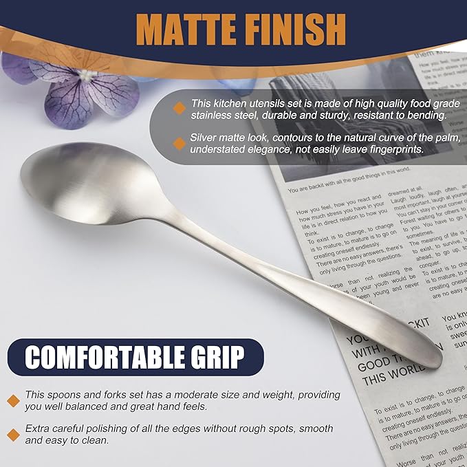 20 Pieces Silverware Set, Stainless Steel Flatware Set for 4, Matte Satin Polished Cutlery Set Include Forks Spoons and Knives, Dishwasher Safe Utensils Set for Home Restaurant