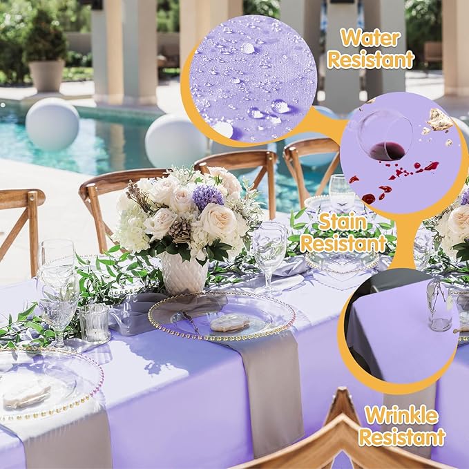 BRILLMAX 8 Pack Lavender Tablecloths 70 x 120 Inch for 6ft or 8ft Rectangle Tables - Rectangular Bulk Linen Polyester Fabric Washable Cloth Cover for Wedding Reception Banquet Birthday Party