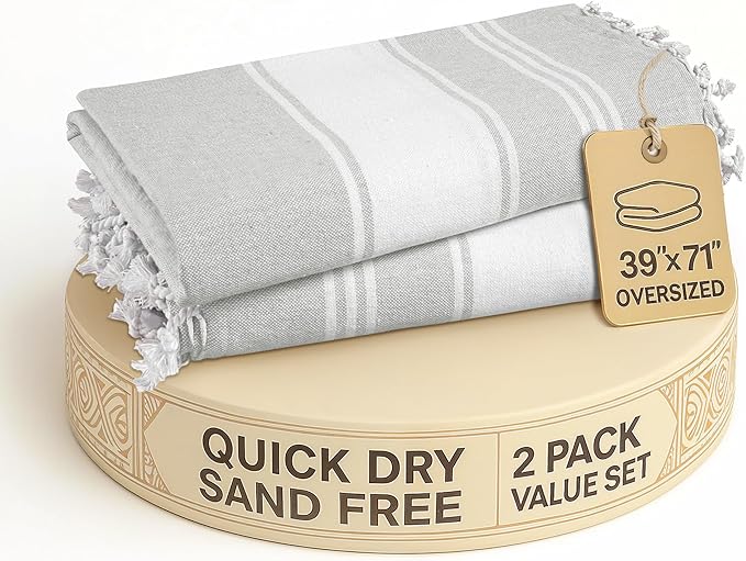 LANE LINEN Extra Large Beach Towels 2 Pack – Oversized 39"x71", Pre-Washed, Quick Dry, Sand-Free & Absorbent Pool Towels, Stylish & Lightweight for Women – Grey