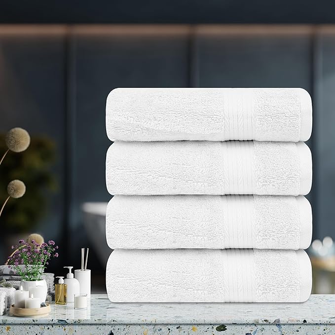 Ample Decor Bath Towels 30 X 54 Inch 600 GSM 100% Cotton Bathroom Towel Soft Absorbent - 4pcs - Christmas White