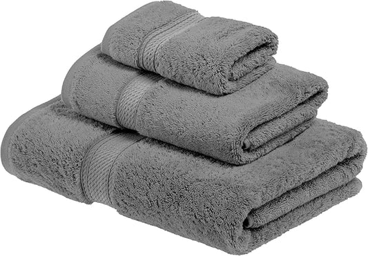 Superior Egyptian Cotton Pile 3 Piece Towel Set, Includes 1 Bath, 1 Hand, 1 Face Towel/Washcloth, Ultra Soft Luxury Towels, Thick Plush Essentials, Guest Bath, Spa, Hotel Bathroom, Charcoal