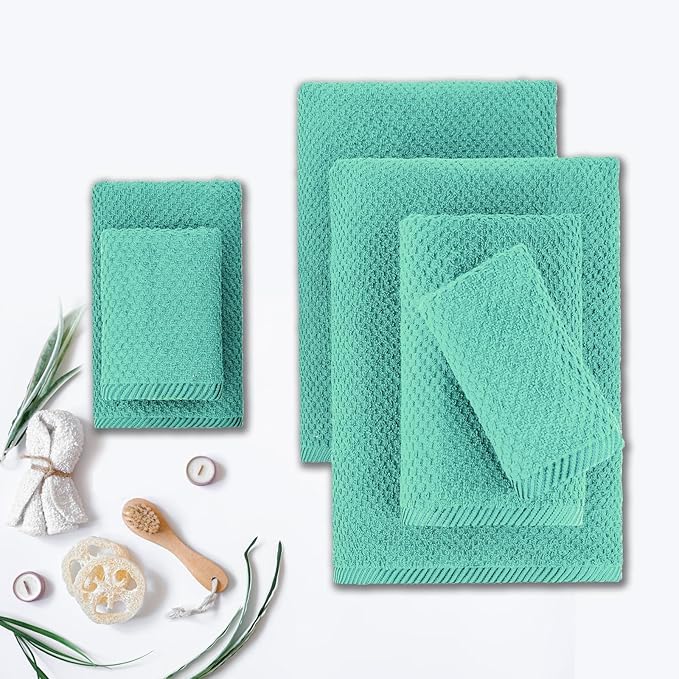 CASA COPENHAGEN Popcorn 6 Pieces Towel Set- Aqua Blue, 600 GSM 2 Bath Towel 2 Hand Towel 2 Washcloth, Designed in Denmark Made of Soft Egyptian Cotton for Bathroom, Kitchen & Shower