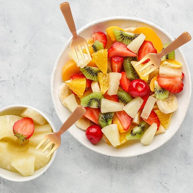 Skylety 500 Pcs Plastic Mini Forks 3.7 x 0.6 Inch Tiny Small Disposable Appetizer Cocktail Tasting Forks Utensils for Fruit Dessert Cakes Serving Supply(Gold)