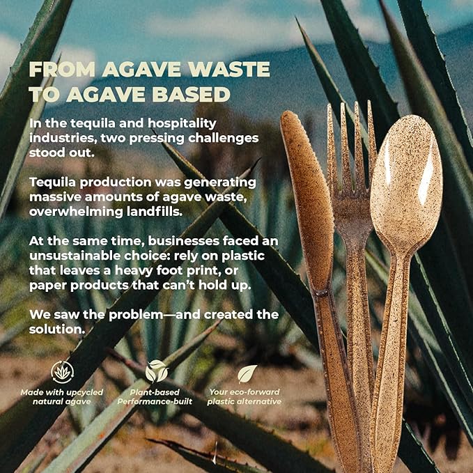 Sustainable Agave Co - Agave Fiber Cutlery - 12 Sets / 36 Pieces - Plant-Based, Made With Upcycled Materials - Bulk Brown Forks, Knives & Spoons Variety Pack