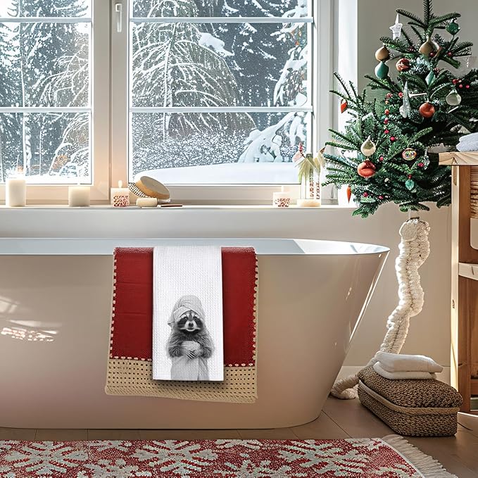 Cute Raccoon Kitchen Towels 1 PCS, Funny Racoon Gifts for Women, Raccoon Decor Hand Towels for Bathroom, Cute Animal, Women, Pet Owners Housewarming-A06