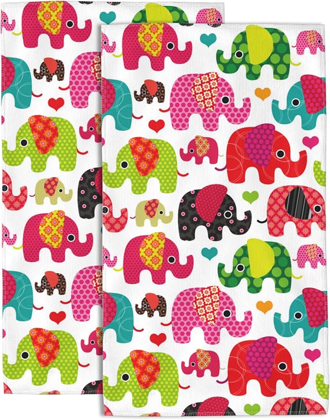 Hand Towels Set of 2 Retro Elephant Towels for Bathroom Soft Absorbent Decorative Hand Bath Towels Dish Towels for Kitchen Sports Gym Yoga Home Decor 14 x 28 in