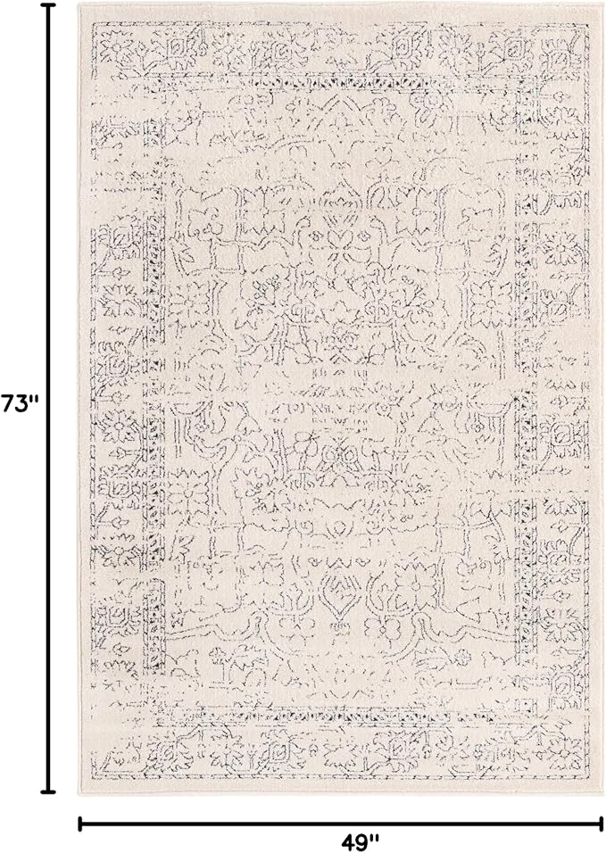 Unique Loom Isabella Collection Area Rug - Adjani (4' 1" x 6' 1" Rectangle, White/ Blue)