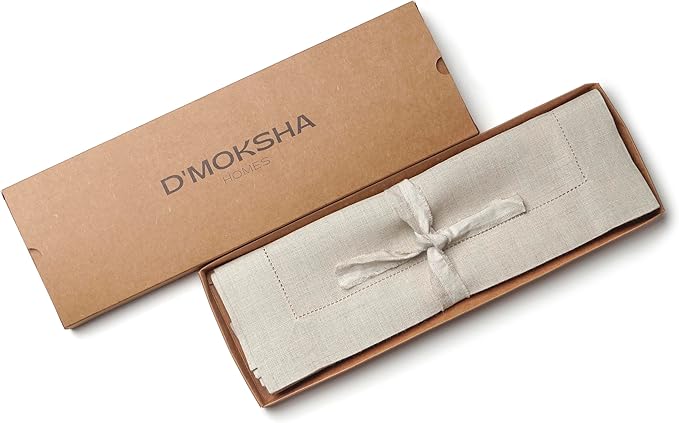 D'Moksha Homes Linen Placemats Set of 8 - Classic Hemstitch Natural Placemats 14 x 19 Inch - 100% Pure Linen Table Mats for Winter, Christmas, Holiday, New Year - Handcrafted and Machine Washable