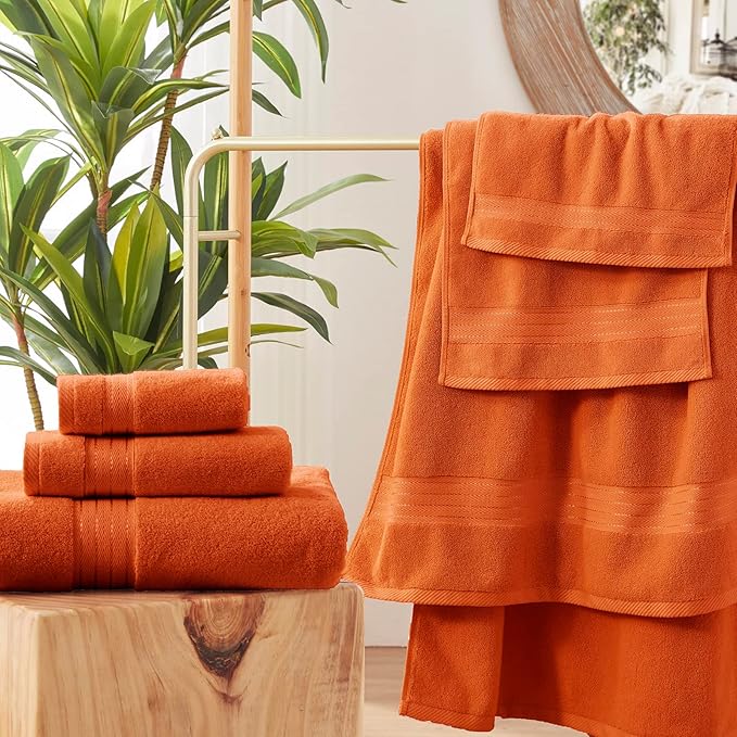 COZYART Orange Bath Towels for Bathroom 2 Pcs, 27x54 Cotton Bath Towel Set Super Soft Highly Absorbent Durable 650 GSM Shower Towels for Daily Use