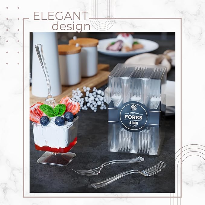 Exquisite Mini Disposable Clear Forks For Desserts - Bulk Pack Of 500 Dessert Forks – Size: 4 Inch - Color: Clear - Real Flatware Look - BPA Free - Food Safe