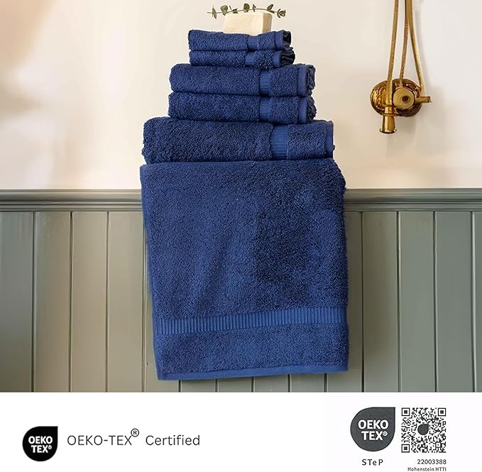 SALBAKOS - Luxury 6 Piece Towel Set, 100% Turkish Cotton, Quick Drying, Highly Absorbent & Comfy, Includes 2 Bath Towels, 2 Hand Towels & 2 Washcloths | (Navy)