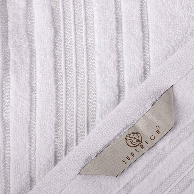 Superior Cotton 8 Piece Assorted Floral Towel Set, Includes 2 Bath, 2 Hand, 4 Washcloth/Face Towels, Quick Dry, Home Essentials, Shower, Spa, Luxury Plush Soft Absorbent Towels, Zero Twist, White