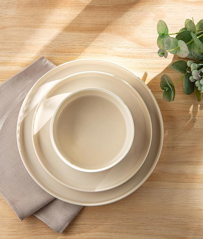 TheTerra Ceramic Dinnerware Sets for 8, 24 Pieces Handmade Reactive Glaze Plates and Bowls Set, Scratch Resistant Dish Set, Oven & Microwave & Dishwasher Safe, Matte White