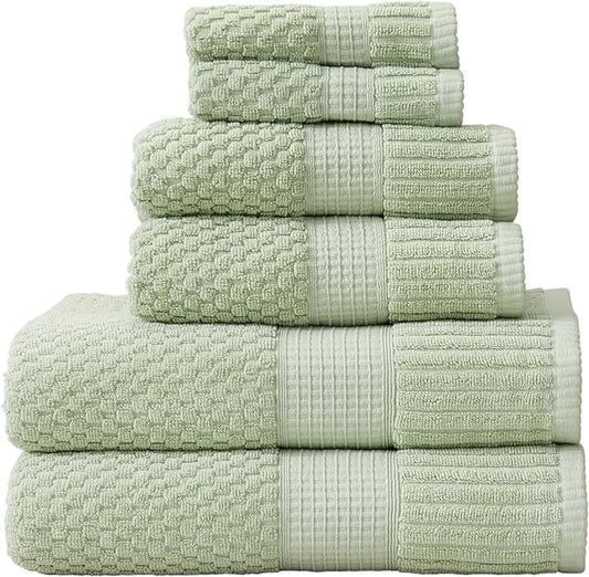 NY Loft 100% Cotton Towel Set 6 Piece Towel Set | Super Soft & Absorbent Quick-Dry 2 Bath Towels 2 Hand Towels & 2 Washcloths |Textured and Durable Cotton | Trinity Collection (6 Piece Set, Sage)