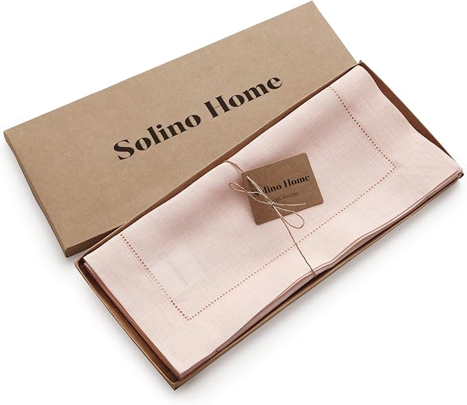 Solino Home Linen Pink Table Runner 108 Inches Long - 100% Pure Linen 14 x 108 Inch Table Runner for Valentines - Classic Hemstitch