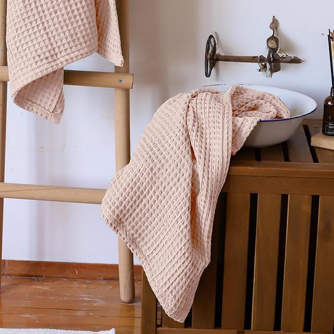 Premium Waffle Hand Towels Pack of 4 Extra Large 20x35 inch - 100% Turkish Cotton, Waffle Weave, Quick Dry, Lint Free, Super Absorbent Hand Bath Towel (Light Pink, Set of 4 Hand Towels)