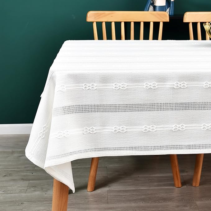 White Cotton Table Cloth for Rectangle Table Heavy Duty Farmhouse Vintage Tablecloth Washable Rustic Table Cover (White, 52''x70'')