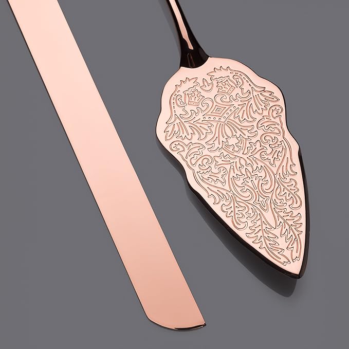 Ella Celebration Cake Knife & Server Set, Rose Gold Cake Cutting Sets for Wedding, Anniversary, Vintage Filigree Party Supplies Decor (Rose Gold)