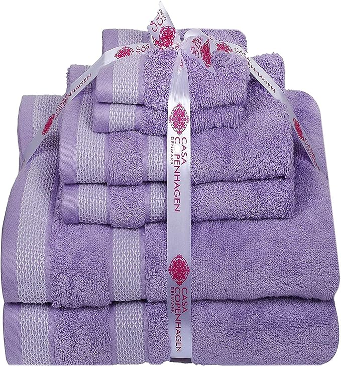 CASA COPENHAGEN Solitaire Designed in Denmark 600 GSM Hotel & Spa Decorative Kitchen & Bathroom Egyptian Cotton 6 Piece Towel Set, Includes 2 Bath Towels 2 Hand Towels 2 Washcloths – Purple Rose