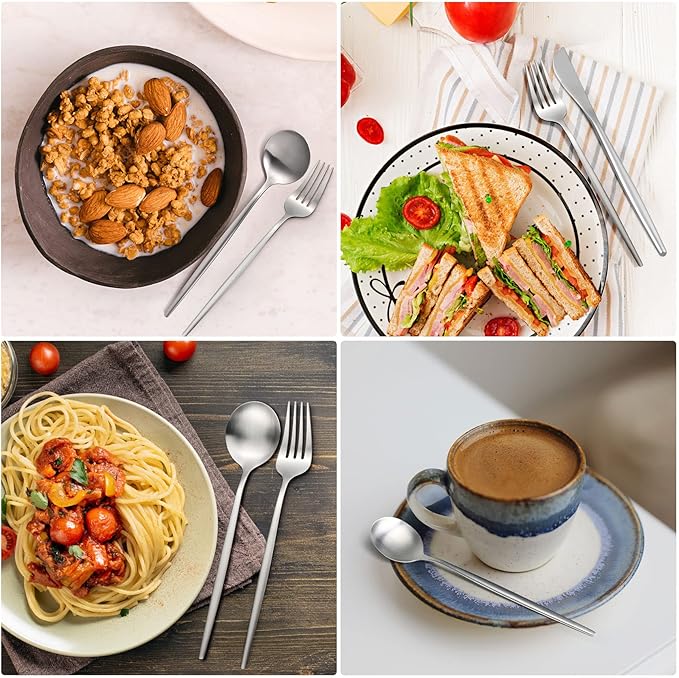 Silverware Set for 8, MIKIWAY 40 Pieces Stainless Steel Flatware Set, Matte Cutlery Tableware Set, Kitchen Utensils Set Include Spoons And Forks Set, Satin Polished, Dishwasher Safe