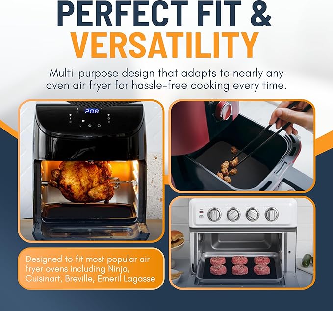 Toaster Oven Liners for Bottom of Oven (4 Pack) Reusable Non-Stick Heat Resistant Toaster Liners, Compatible with Ninja, Cuisinart, Emeril Lagasse & More, Toaster Mat, 12"x12" (Black)