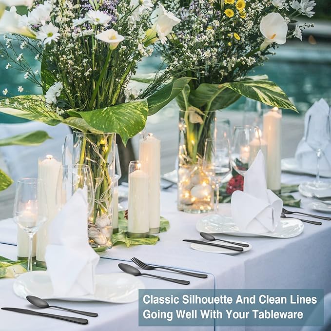 Black Silverware Set, Umite Chef 49-Piece Flatware Set with Drawer Organizer, Durable Stainless Steel Cutlery Set for 8, Tableware Eating Utensils with Steak Knives for Home Restaurant