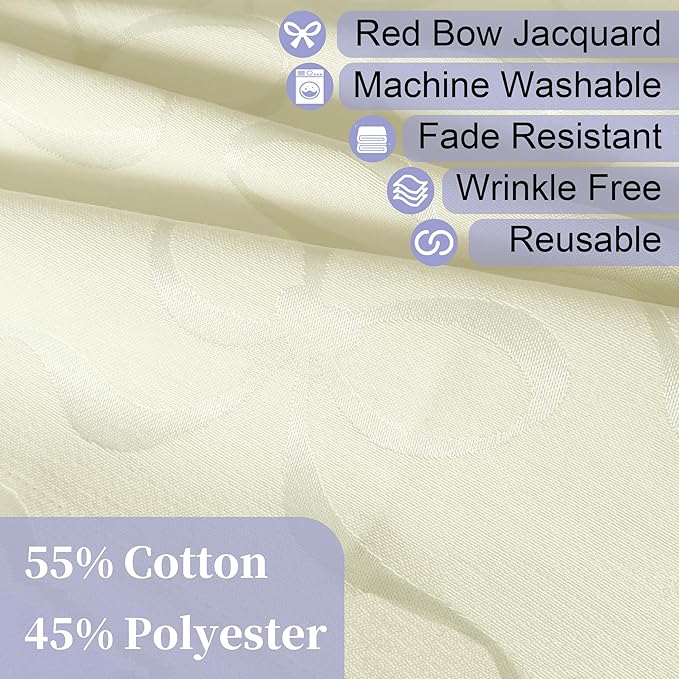 Cream Round Tablecloth 70 Inch (4-6 Seat) - Cotton Polyester, Wrinkle/Fade Resistant, Reusable - Luxury Jacquard Table Cloth - 1PC Circle Table Cover for Dining, Wedding & Birthday Party, Cream Bows