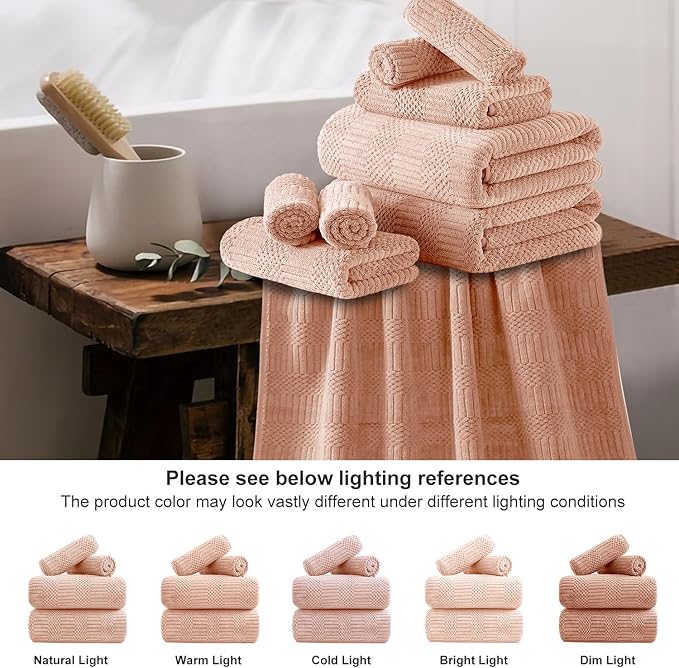 18 Pcs Pink Woven Family Towels Set-6 Bath Sheets,6 Hand Towels,6 Washcloths Soft Polyester Towels Absorbent Shower Towel Quick Dry Beach Chair Towel Lint Less Towels Set for Bathroom Spa Gym Hotel