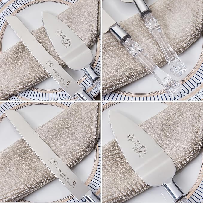 AW BRIDAL Mis Quince Años Quinceanera Cake Knife and Server Set, Sweet 15 Birthday Cake Cutting Set Cake Spatula 15years Stainless Steel Cake Servering Set, Silver