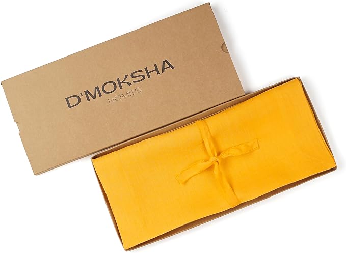 D'Moksha Homes Linen Table Runner 54 Inches - 100% Pure Linen Sunflower Yellow Table Runner 14 x 54 Inch for Dresser, Coffee Tables, Winter, Holiday, New Year - Machine Washable