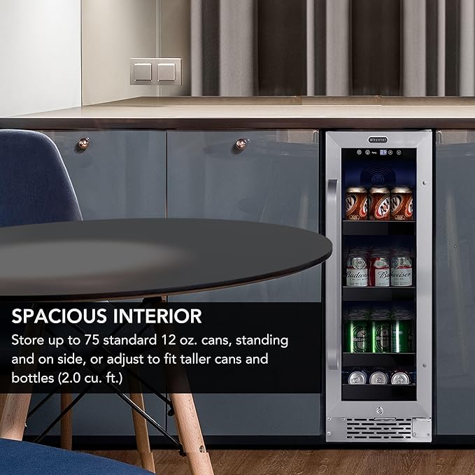 Whynter BBR-638SB Built-in Under Counter 12 inch Beverage Refrigerator and Cooler, Fridge with Glass Door, 2.0 Cubic Feet, Stainless, 75 Capacity