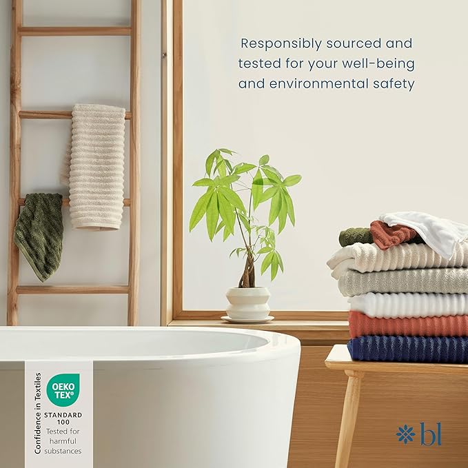 Blue Loom Ribbed Bath Sheet & Towel, 100% Cotton 600 GSM, Soft Absorbent Durable Quick Drying Bath Sheet & Bath Towel Set for Bathroom - Mason Set of 2 Stone Grey (65" x 45" & 58" x 30")