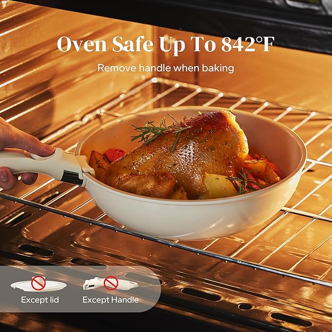 Redchef Ceramic Pots and Pans Set Non Stick, Nonstick Kitchen Cookware Sets, Non Toxic Pots and Pans Set Non Stick, PFAS PFOA & PTFE Free, Detachable Handle Pots and Pans 5 Piece, RV Cookware