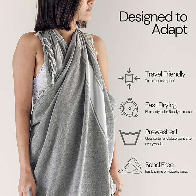 Salt Earth Cotton Turkish Beach Towel, Set of 4-36" X72" Large Bath Towels, Quick Dry Towel, Bathroom, Beach Essentials, Gym, Quick Dry for Shower, Lightweight Large Towels for All (Alloy)