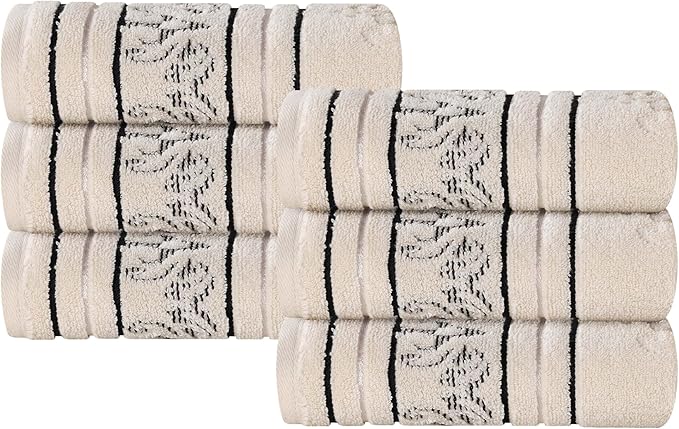 Superior Cotton Hand Towel Set, Small Towels, Plush Soft Absorbent Bathroom Basics, Home Essentials, Spa, Salon, Hotel, Kitchen, Luxury Quick Drying, Zero-Twist, Jacquard Floral, Set of 6, Ivory