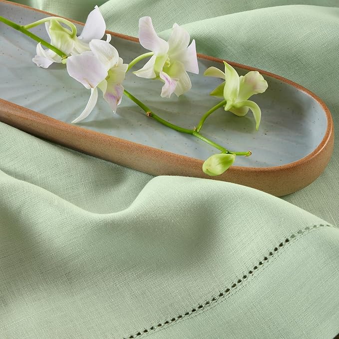 Solino Home Linen Cloth Napkins Set of 4-100% Pure Linen Light Green Dinner Napkins 20 x 20 Inch - Classic Hemstitch, Handcrafted and Machine Washable