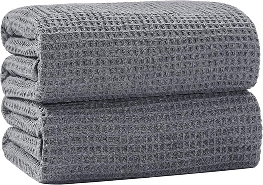 40 x 80 Inches Extra Large Bath Sheets Towels Microfiber Waffle Oversized Bath Towels for Bathroom Quick Dry Lightweight (Dark Grey, Bath sheets-2PCS)
