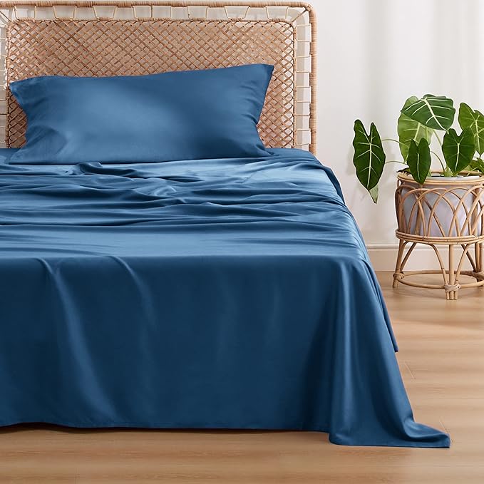 Bedsure Cooling Sheets Twin, Rayon Derived from Bamboo, Breathable & Soft Twin Sheets Set, Deep Pocket Up to 16 Inches, Hotel Luxury Silky Bedding for Hot Sleepers, Teal
