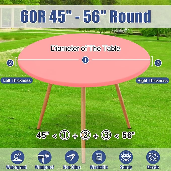Round Spandex Tablecloth, Elastic Fitted Waterproof Tablecloths for 45"-56" Tables, Stretch Washable Picnic Table Cover for Camping, Dining, Indoor and Outdoor,Coral Red