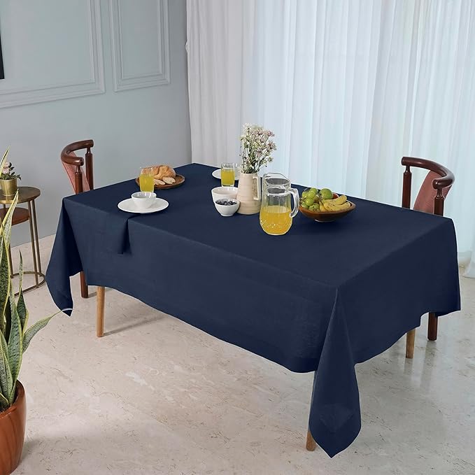 D'Moksha Homes Navy Blue Linen Tablecloth 60 x 84 Inch - 100% Pure Linen Table Cloth for Rectangle Tables - Machine Washable Cloth Tablecloth for Winter, Christmas, Holiday, New Year