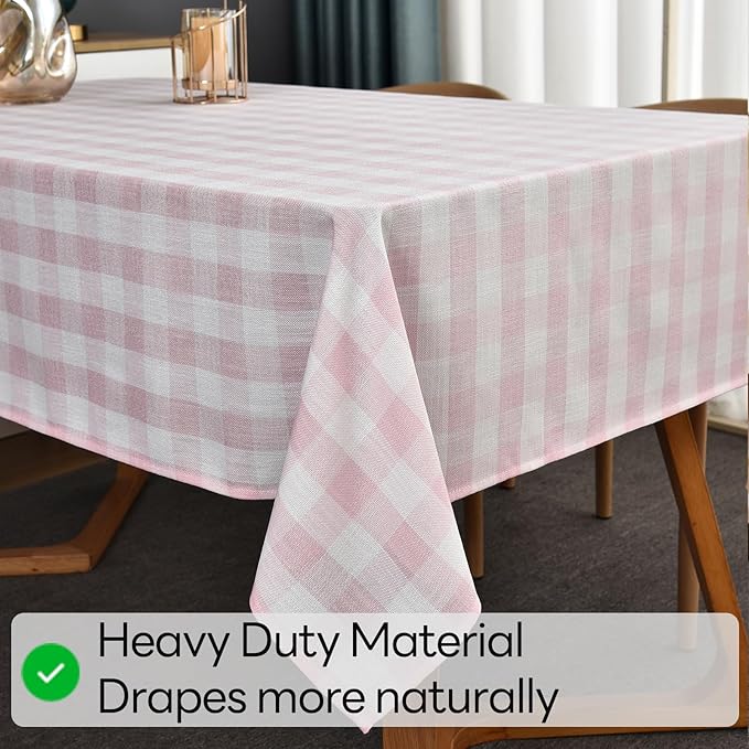 Gingham Table Cloth for Rectangle Tables Pink Checkered Plaid Tablecloth Heavy Duty Cotton Blend Washable & Wrinkle Table Cover for Outdoor Kitchen Dining Picnic Camping (52x98 Inch)